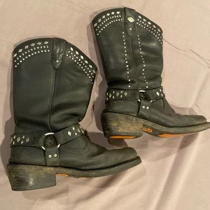 BLACK LEATHER HARLEY DAVIDSON BOOTS SQUARE TOE COWBOY STYLE SIZE 9.5M